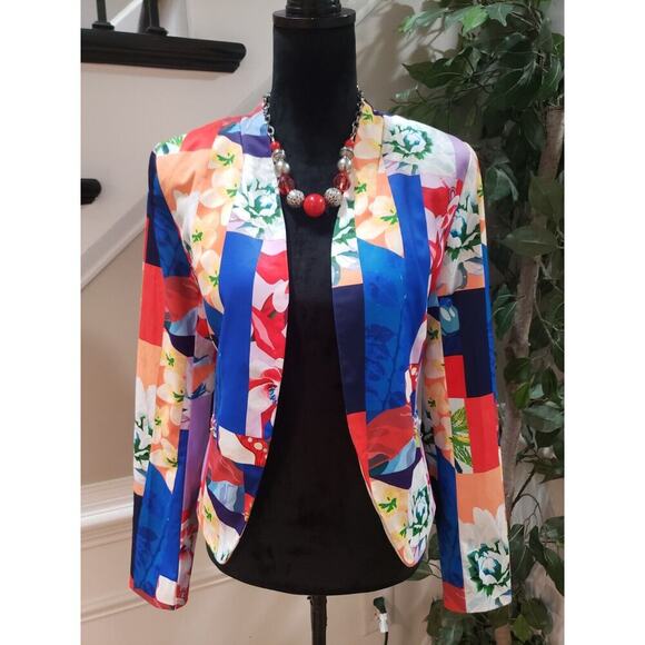 Women's Multicolor Floral Polyester Long Sleeve Open Front Jacket Blazer Size L - Picture 13 of 13